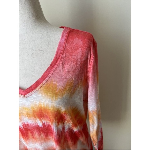 David Cline Top Shirt Size L Multicolor Burnout Fabric 3/4 Sleeve V-Neck Tie Dye - Picture 3 of 9